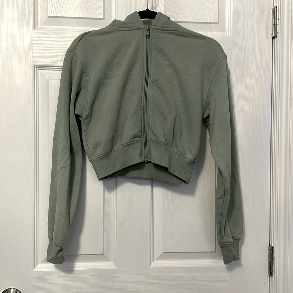 Sage green cropped zip-up hoodie
